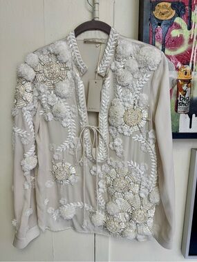 AMEN Italy hand sewn silk in India incredible OOAK Appliques beads sequins roses